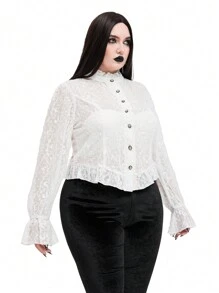 Whyspr Goth Punk Lace Elegant Retro Romantic Shirt With Gothic Punk Style, White - White - View 5