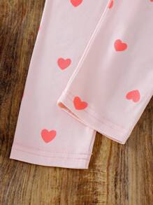 Young Girl Pink & Orange Classic Long Sleeve Sweatshirt With "DADDYS MINI" Embroidered Towel Fabric, Knitted Heart Print Pants, Comfortable Autumn Outfit