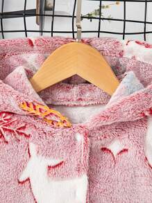 SHEIN Young Girl Fluffy Embroidered Warm Snap Button Cardigan Jacket, Autumn/Winter - Red - View 5