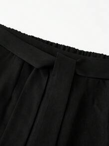 SHEIN Clasi Plus Size Women's Knotted Waist Straight Leg Loose Casual Suit Pants For Commuting - Black - View 7