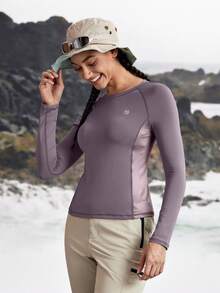 In My Nature 户外露营徒步运动城市通勤高弹力透气网眼侧圆领 T 恤女款紫色上衣 - 紫色 - 查看 9