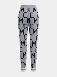 Tween Boy Letter & Striped Print Crew Neck Long Sleeve Top And Elastic Waist Pants Casual Sweater Set