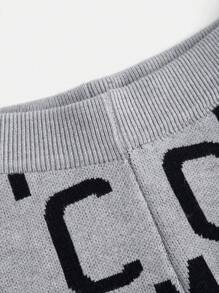 Tween Boy Letter & Striped Print Crew Neck Long Sleeve Top And Elastic Waist Pants Casual Sweater Set