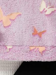 SHEIN 2 件套儿童女童蝴蝶印花羊毛连帽运动衫和裤子套装，秋冬季休闲风格 - 紫色 - 查看 7