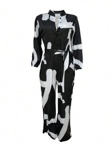 EU/US Style Camouflage Print Jumpsuit - Black - View 4