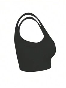 1pc Women Solid Color Cropped Sexy Fitted Tank Top - Black - View 4