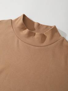 Manfinity Hypemode 男士纯色高领休闲长袖套头卫衣 - 駝色 - 查看 4