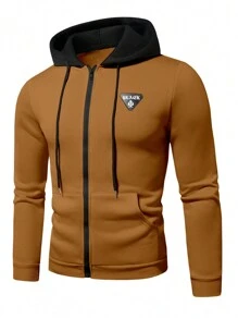 Manfinity Hypemode 男士前拉链长袖口袋简约连帽运动衫，休闲日常穿着 - 彩色 - 查看 1