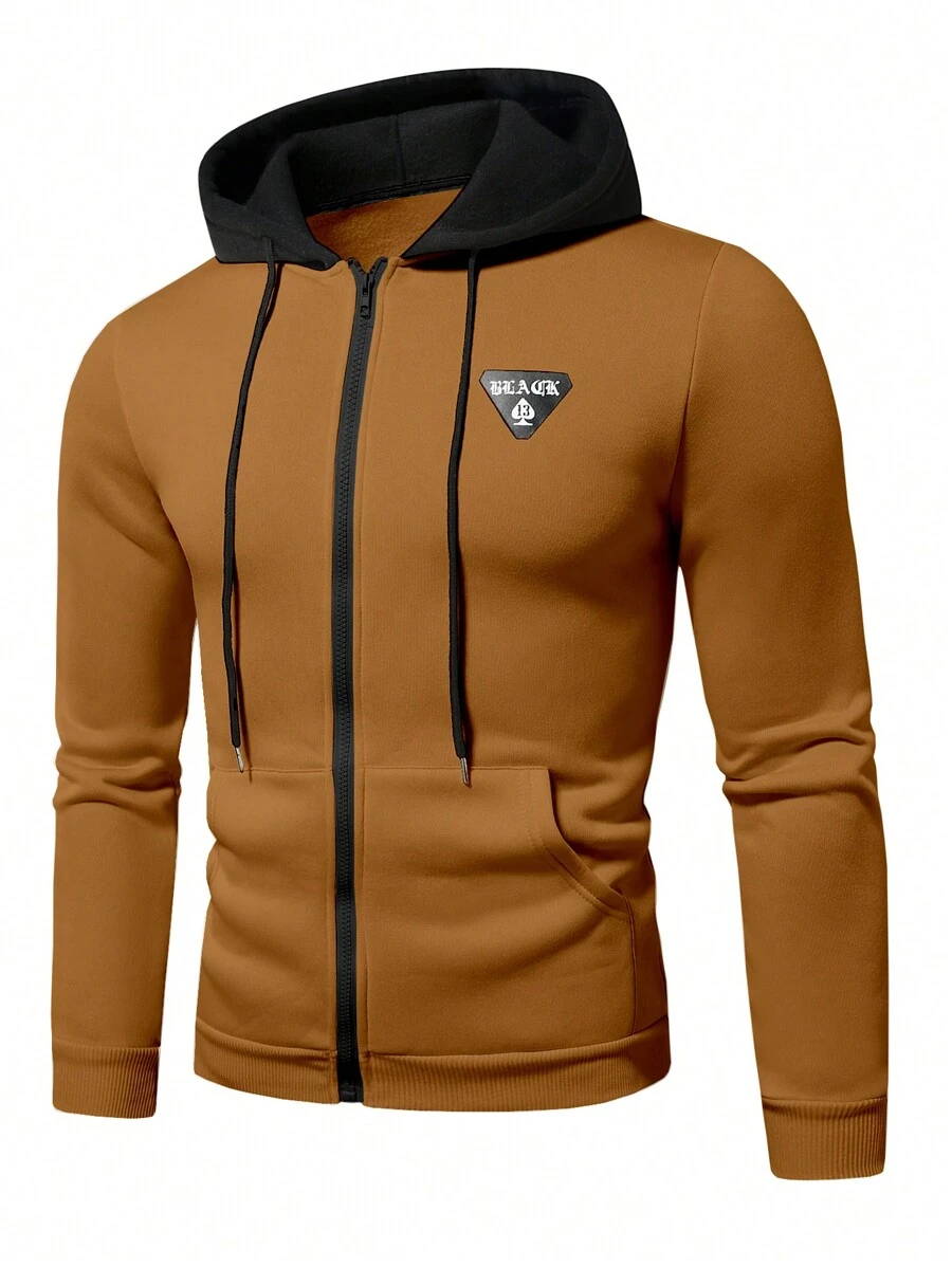 Manfinity Hypemode 男士前拉链长袖口袋简约连帽运动衫，休闲日常穿着 - 彩色 - 查看 1