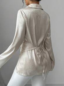 Elenzga 1pc Women's Polka Dot Dobby Cross Wrap Tie Back Slim Fit Blouse Fall Cloth For Women - Apricot - View 2