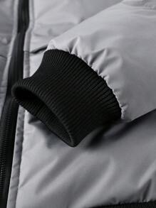 Manfinity Homme Men Flap Pocket Drawstring Hooded Padded Coat, For Fall Winter - Grey - View 8