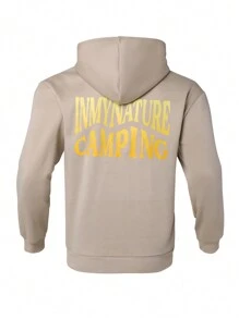 In My Nature Men's Casual Ombre Letter Print Kanga Pocket Hoodie Sweatshirt, Spring/Autumn Essentials Hoodie - Apricot - View 2