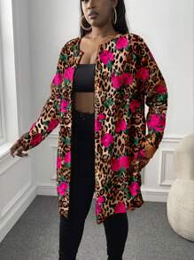 Slaydiva 大码休闲复古风满版印花夹克，秋冬 - 彩色 - 查看 5