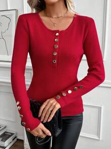 SHEIN LUNE 女士优雅圣诞针织毛衣上衣，紧身版型