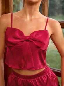 Becci 设计师女士红色蝴蝶结吊带背心和短裤性感睡衣套装适合度假、春夏季和外出