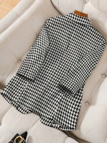 Franclia 女士秋冬缺口领千鸟格纽扣口袋休闲通勤西装外套