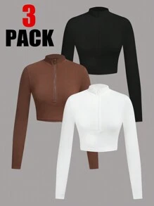 SHEIN EZwear 3 piezas Camiseta de manga larga con cremallera, apropiada para otoño e invierno - Multicolor - Ver 11