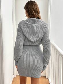 SHEIN Frenchy Váy len trùm đầu thắt eo màu trơn đơn giản cho nữ, phù hợp cho mùa thu/đông - Xám - Xem 2