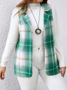 Calvaya Plus Size Plaid Sleeveless Casual Blazer Jacket For Autumn