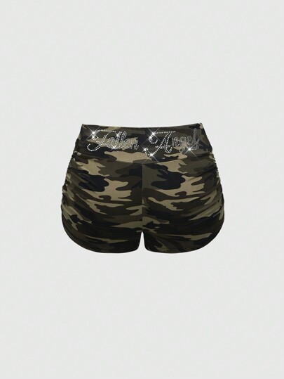 J-Fashion Y2K Kpop Style Low Waist Leopard Print Rhinestone Embellished Shorts For Women