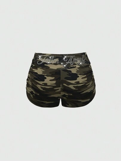 ROMWE J-Fashion Y2K Kpop风格低腰豹纹水钻装饰短裤（女款）