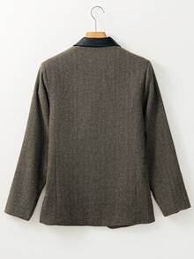 Fashionable Casual Solid Color Front Button Lapel Long Sleeve Blazer, Suitable For Daily Commute - Brown - View 6