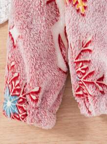 SHEIN Young Girl Fluffy Embroidered Warm Snap Button Cardigan Jacket, Autumn/Winter - Red - View 4