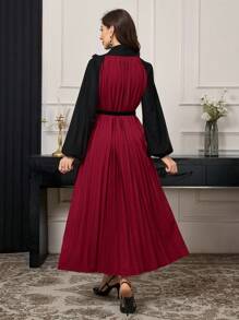 Mulvari Đầm dài thanh lịch bằng vải nhung kẻ xếp li màu đỏ tía dành cho nữ - Đỏ - Xem 2