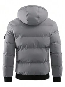 Manfinity Homme Men Flap Pocket Drawstring Hooded Padded Coat, For Fall Winter - Grey - View 2
