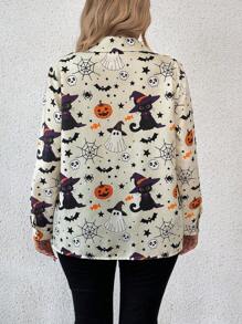 SHEIN LUNE 大码女式蜘蛛网印花长袖休闲宽松秋季衬衫