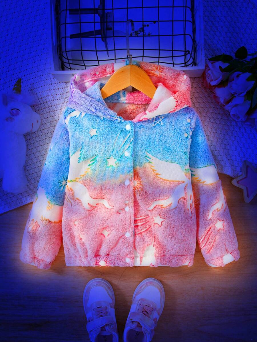 SHEIN Young Girl Furry Embroidered Warm Snap-Button Cardigan Jacket For Autumn/Winter - Multicolor - View 1