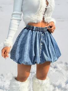 K-Vae Women's Sexy Mini Blue Floral Denim Skirt, Street Style