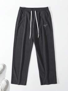 Men's Letter Print Drawstring Waist Loose Casual Sweatpants - Dark Grey - View 3