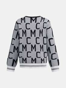 Tween Boy Letter & Striped Print Crew Neck Long Sleeve Top And Elastic Waist Pants Casual Sweater Set