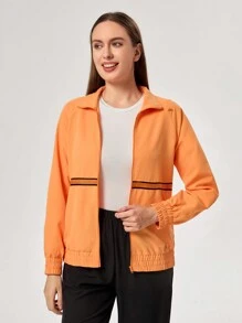 TaskEZ Chaqueta de uniforme para enfermería con cremallera, impresión de rayas y bolsillo, manga larga - Naranja Coral - Ver 5