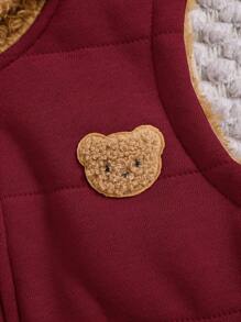SHEIN 3-Piece Set: Baby Burgundy Cute Bear Graphic Long Sleeve Hoodie, Pants And Fleece Vest, Unisex - Burgundy - View 12