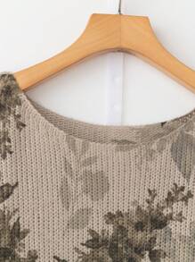 Plus Size Women's Solid-Color Knitted Rose Print Loose Casual Fall/Winter Dress, Suitable For Halloween, New Year, Valentine's Day, Thanksgiving, Christmas, Easter, Prom, New Year's Eve - Khaki - View 6