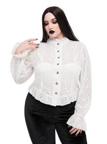 Whyspr Goth Punk Lace Elegant Retro Romantic Shirt With Gothic Punk Style, White - White - View 3