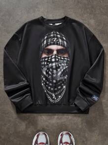 Manfinity VCAY Men's Digital Print Loose Fit Long Sleeve Pullover Sweatshirt