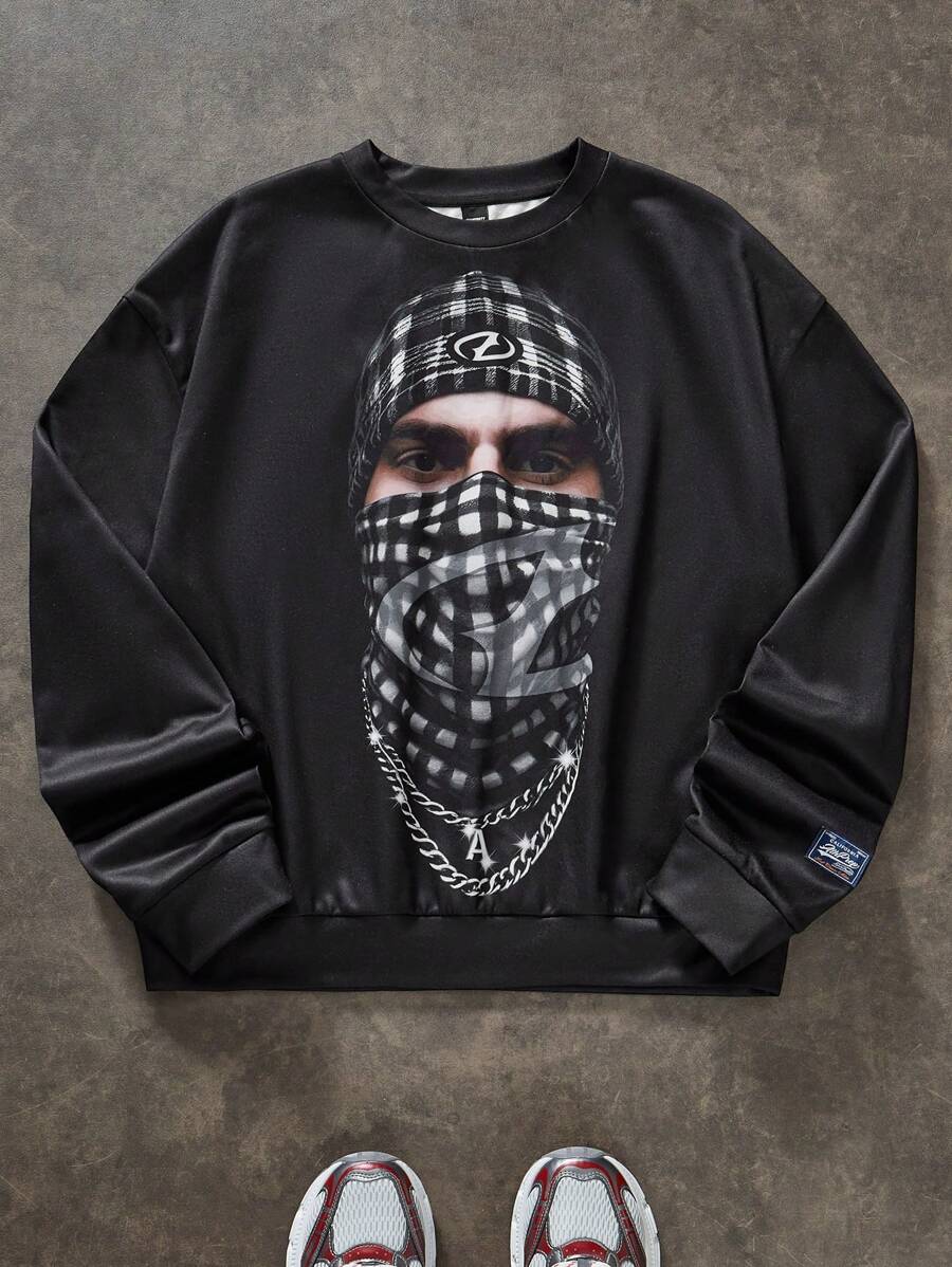 Manfinity VCAY Men's Digital Print Loose Fit Long Sleeve Pullover Sweatshirt