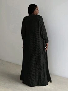 Slaydiva Casual Cream Long Sleeve Long Length Knitted Open Cardigan In Fall/Winter - Black - View 2