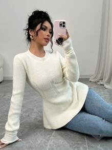 SHEIN Unity 2024 Autumn And Winter New Round Neck Long Sleeve Women's Sweater, Knit Pullover Fall - Apricot - View 6