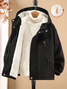 SHEIN Vacaura Tween Boy 保暖内衬多口袋休闲户外防风保暖军绿色夹克