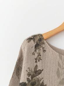 Plus Size Women's Solid-Color Knitted Rose Print Loose Casual Fall/Winter Dress, Suitable For Halloween, New Year, Valentine's Day, Thanksgiving, Christmas, Easter, Prom, New Year's Eve - Khaki - View 5