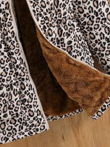 SHEIN Tween Girl Leopard Print Hooded Multi-Pocket Thermal Lined Winter Jacket