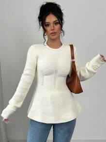 SHEIN Unity 2024 Autumn And Winter New Round Neck Long Sleeve Women's Sweater, Knit Pullover Fall - Apricot - View 4