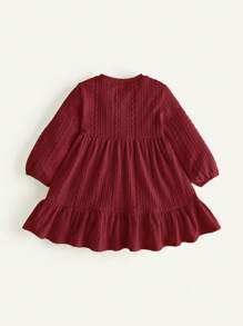 Cozy Pixies Baby Girls' Round Neck Solid Color Puff Sleeve Waisted Ruffle Hem Dress