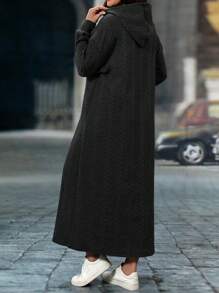 SHEIN LUNE 大码女式圣诞针织黑色常规休闲靴和长袖连帽运动衫，秋冬 - 黑色 - 查看 2