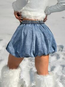 K-Vae Women's Sexy Mini Blue Floral Denim Skirt, Street Style