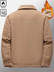 Manfinity Homme Men's Thermal Lined Corduroy Jacket, Khaki Zip-Up Cardigan Outwear, Warm Winter - Khaki - View 2